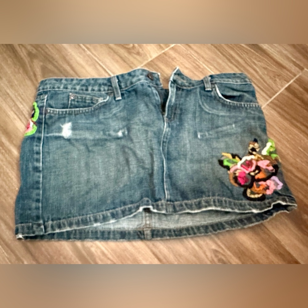 Urban Outfitters Lux Brand Embroidered Denim Mini Skirt